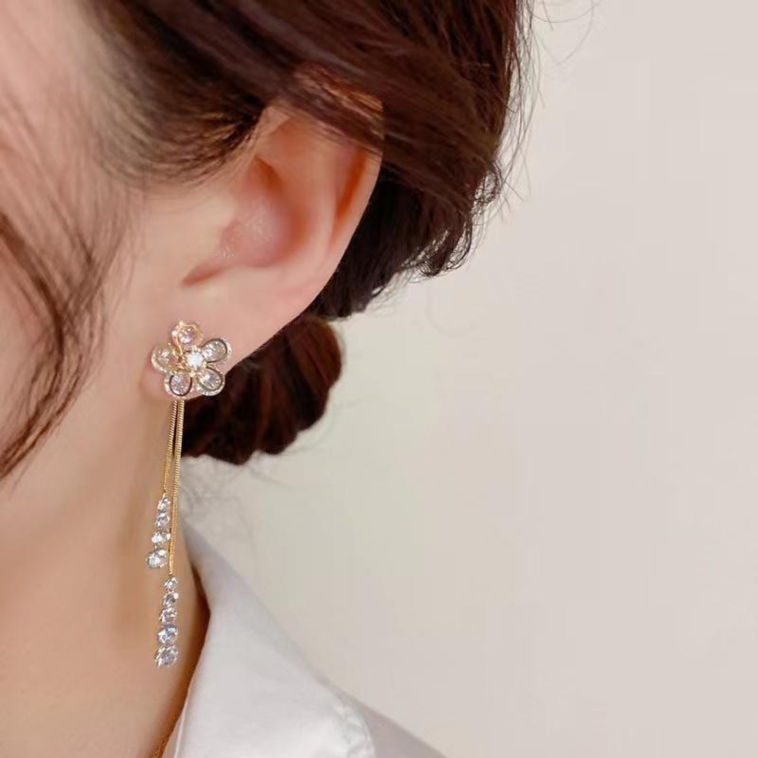 Crystal Flower long earrings