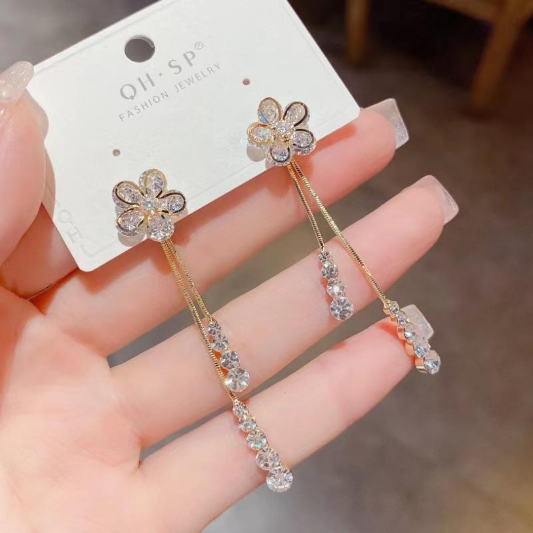 Crystal Flower long earrings