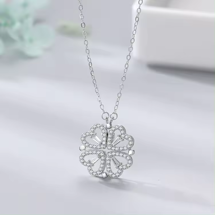 2-in-1 Silver Magnetic Hearts Pendant