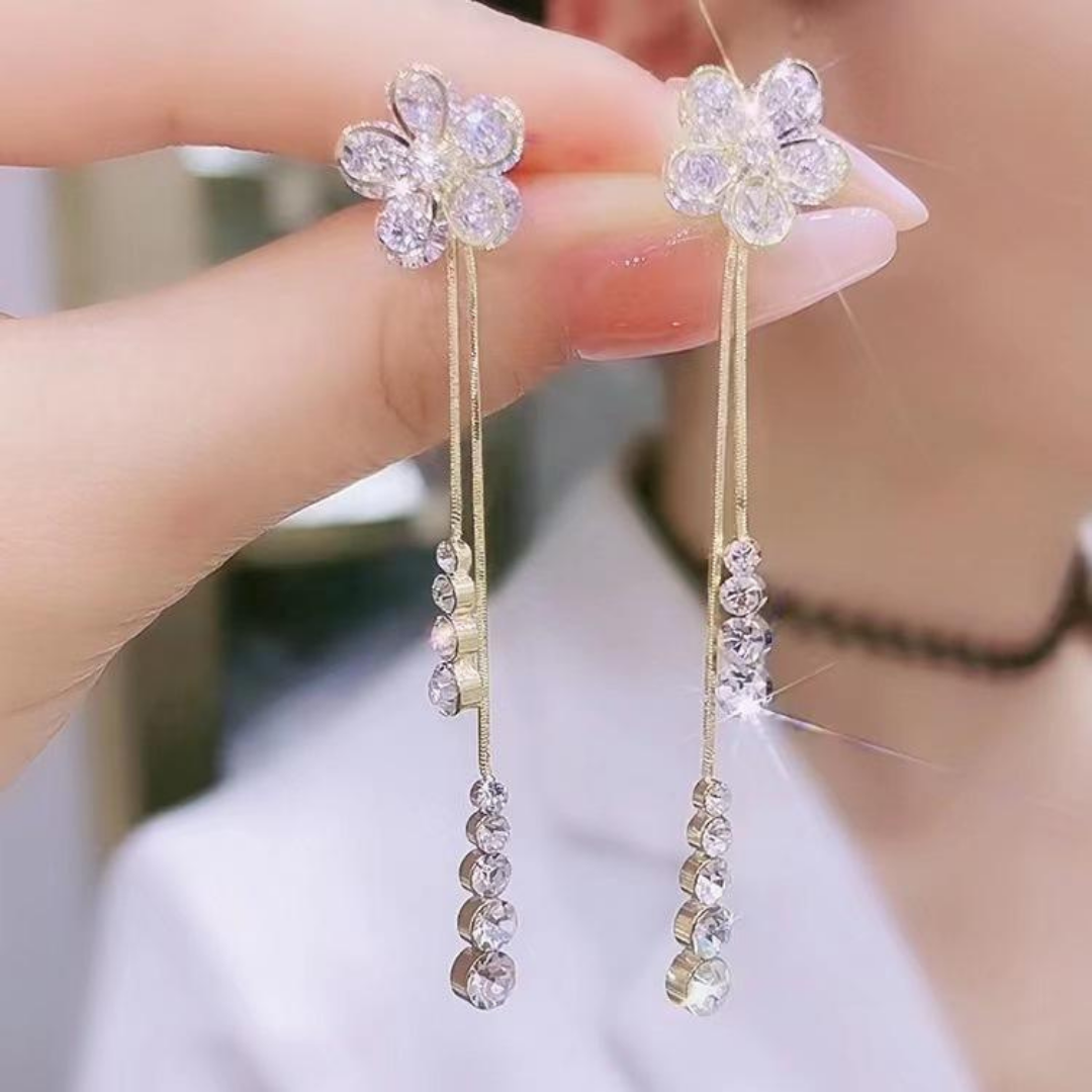 Crystal Flower long earrings