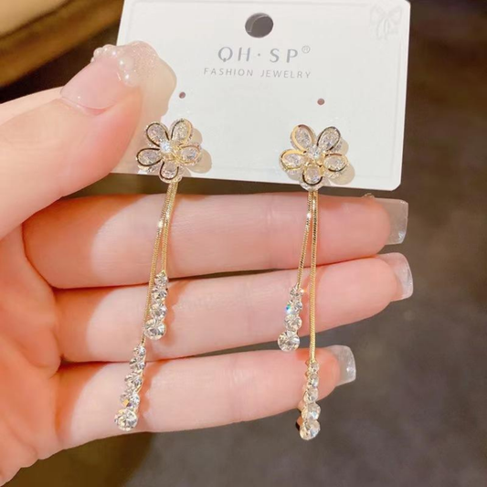 Crystal Flower long earrings