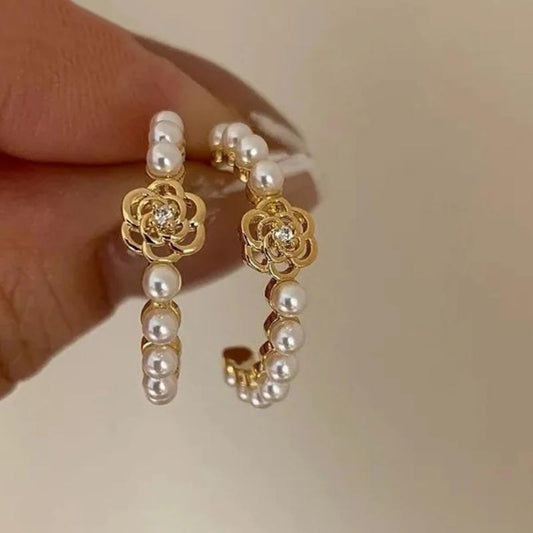 Pearl Gold Flower Earrings