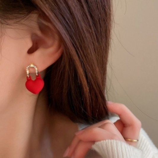 Red Heart Rhinestone Drop Earring