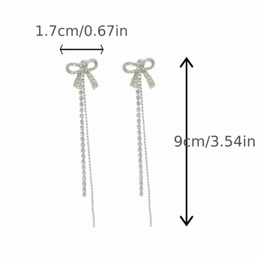 Cute Bow Rhinestone Long Chain Earring