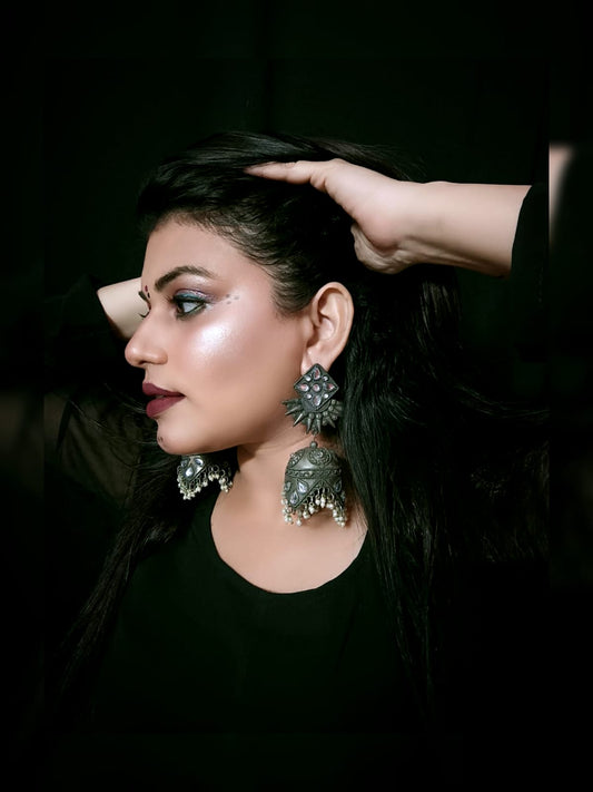 Fashionable Oxidised silver jhumka