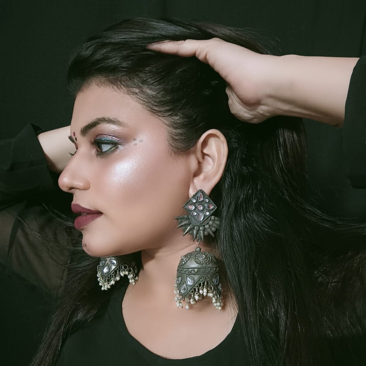 Fashionable Oxidised silver jhumka