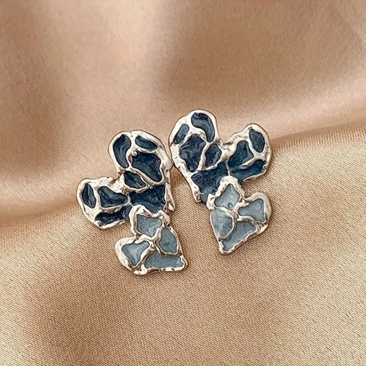 Double Blue heart studs earrings