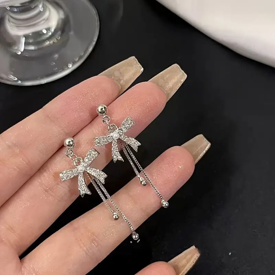 Silver Bow Ribbon Shape Earring