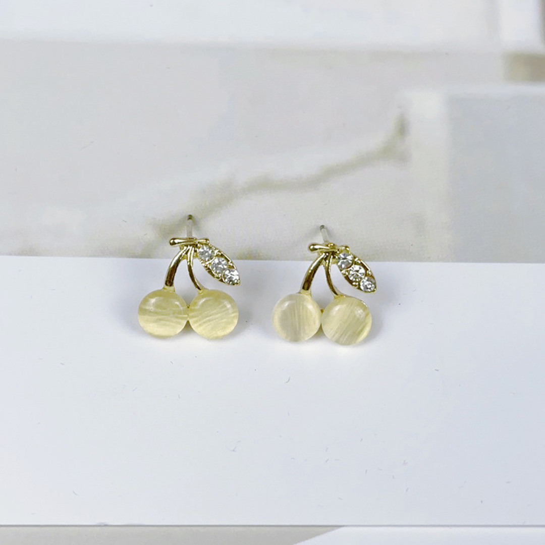 Small Delicate Cat's Eye Stone Cherry Shaped earing