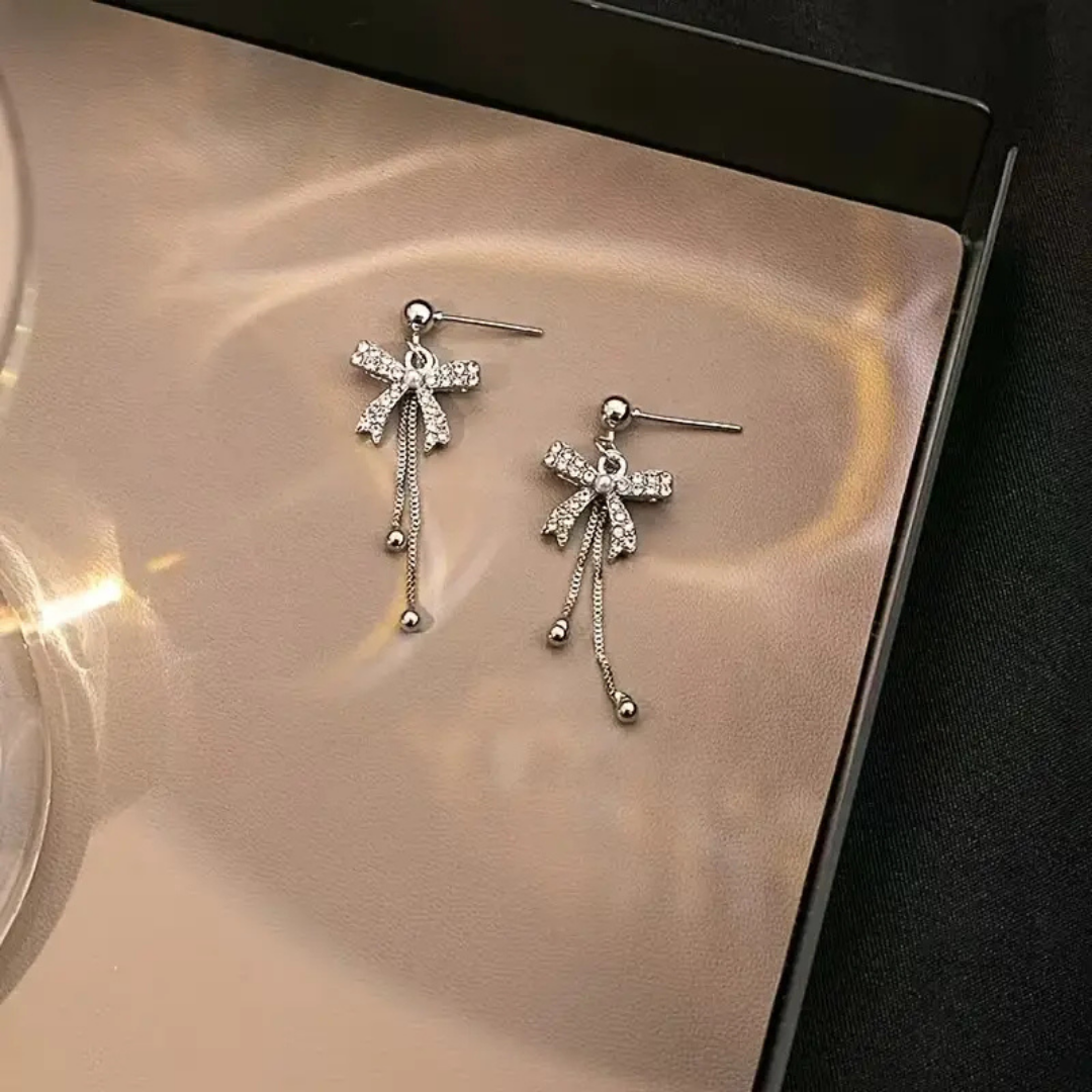 Silver Bow Ribbon Shape Earring