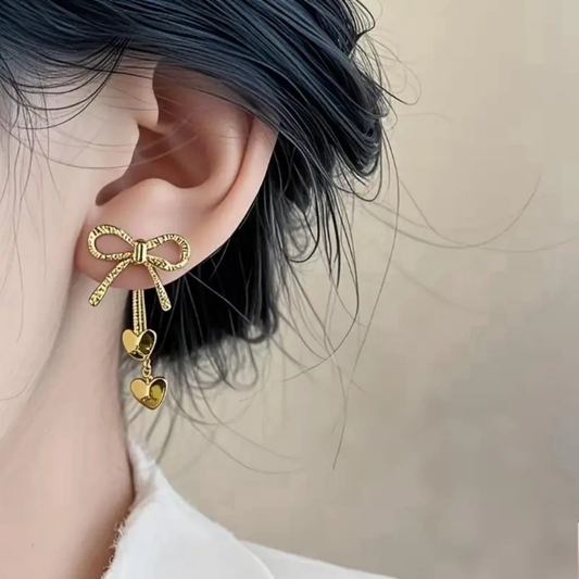 Anti Tarnish Bow Heart Earrings