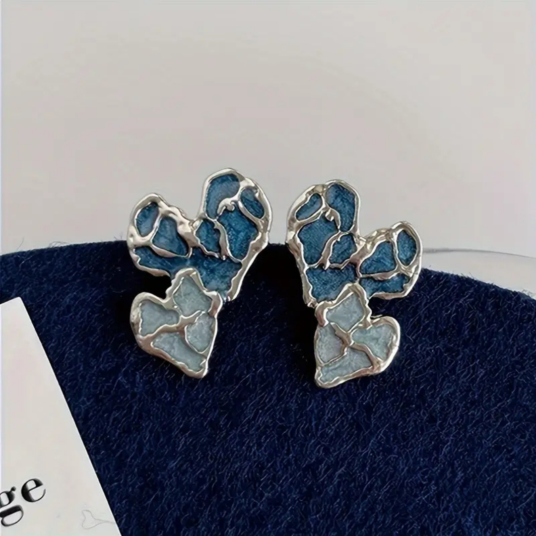 Double Blue heart studs earrings