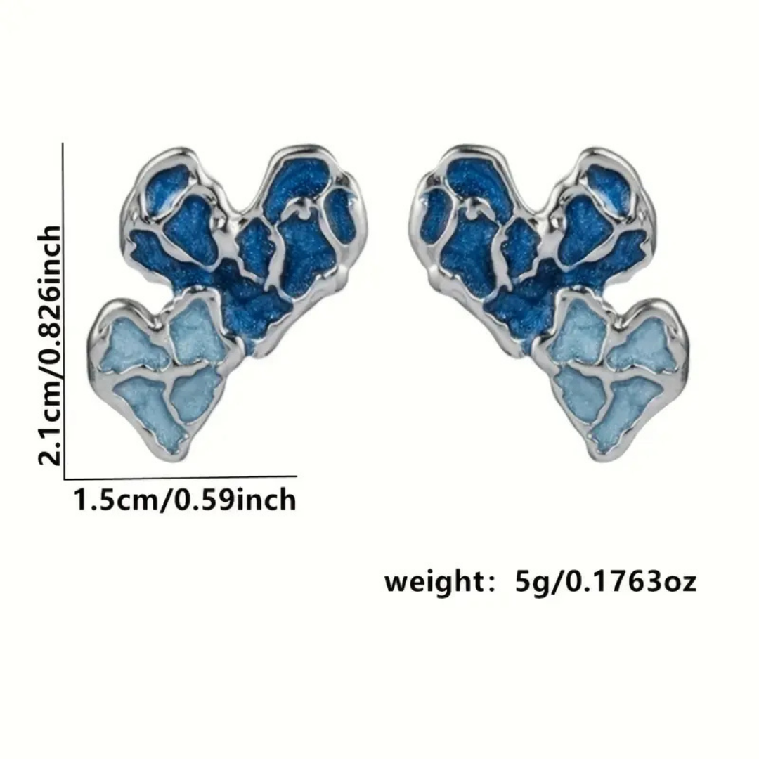 Double Blue heart studs earrings