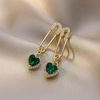 Green Stone Heart Design Drop Earrings