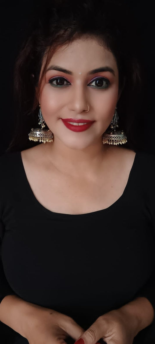 Oxidised mirror jhumka earrings