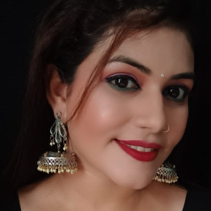 Oxidised mirror jhumka earrings