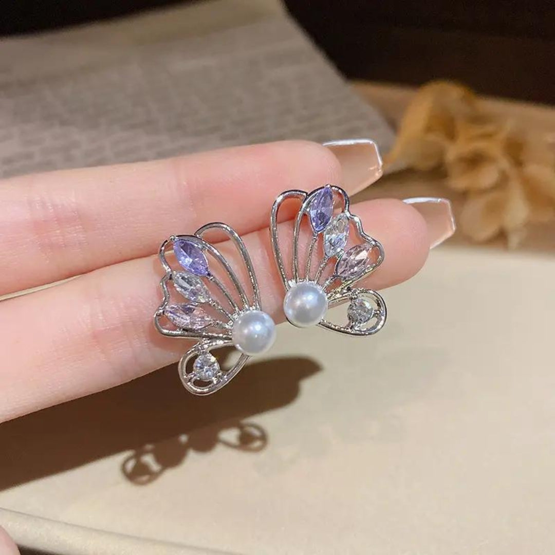 Silver Butterfly Pearl Earrings