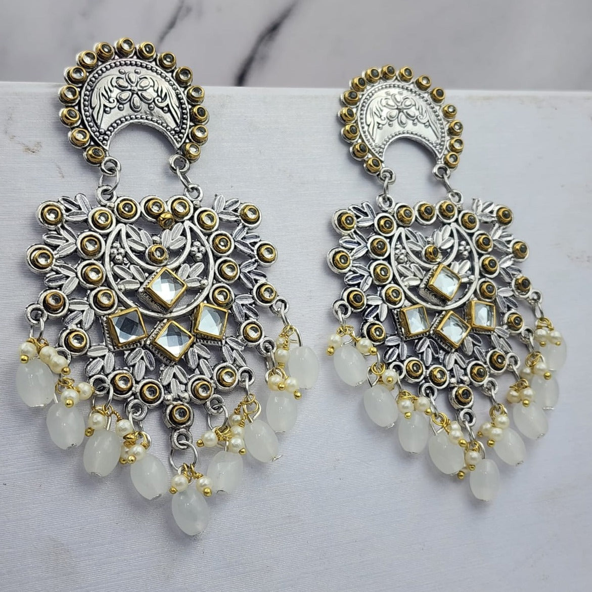 Silver oxidised Pearl Moti jhumki Earrings
