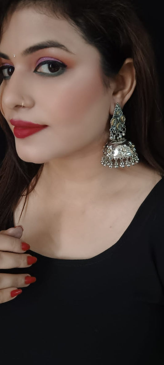 Fashionable oxidised jhumka earrings