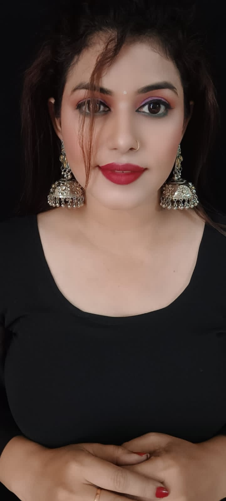 Fashionable oxidised jhumka earrings