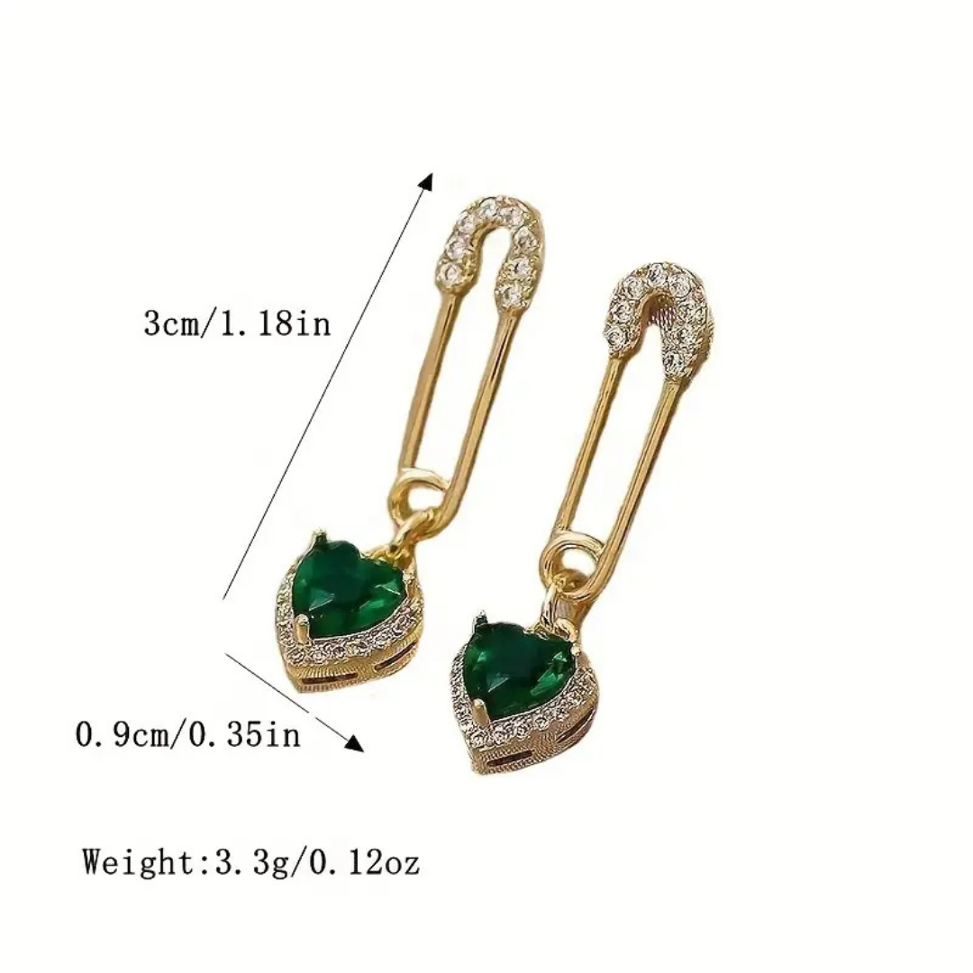 Green Stone Heart Design Drop Earrings