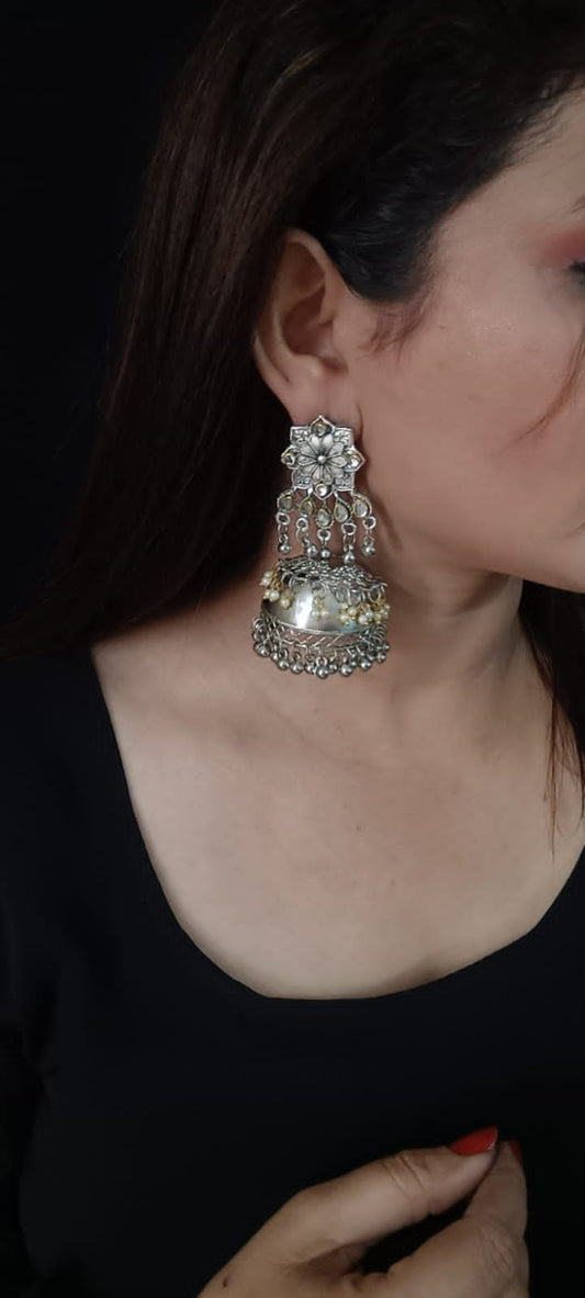 oxidised mirror jhumka earring