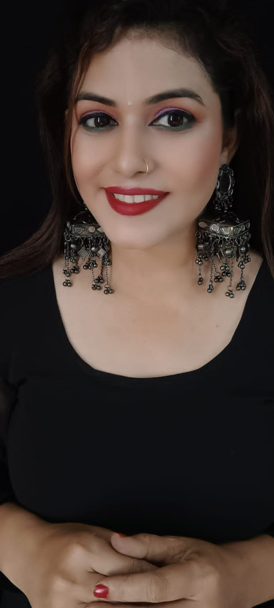 Oxidized Mirror Jhumka
