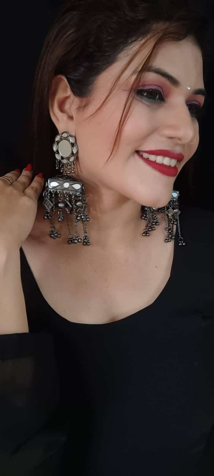 Oxidized Mirror Jhumka