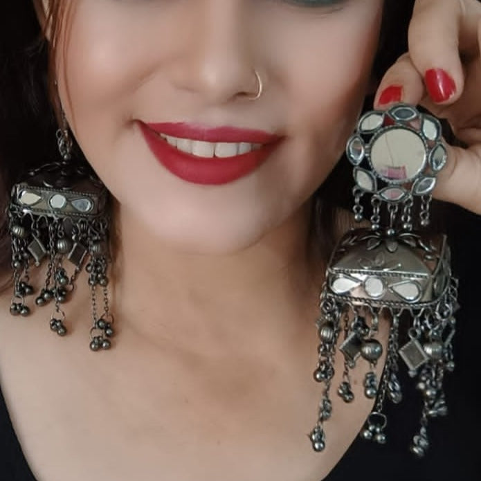 Oxidized Mirror Jhumka