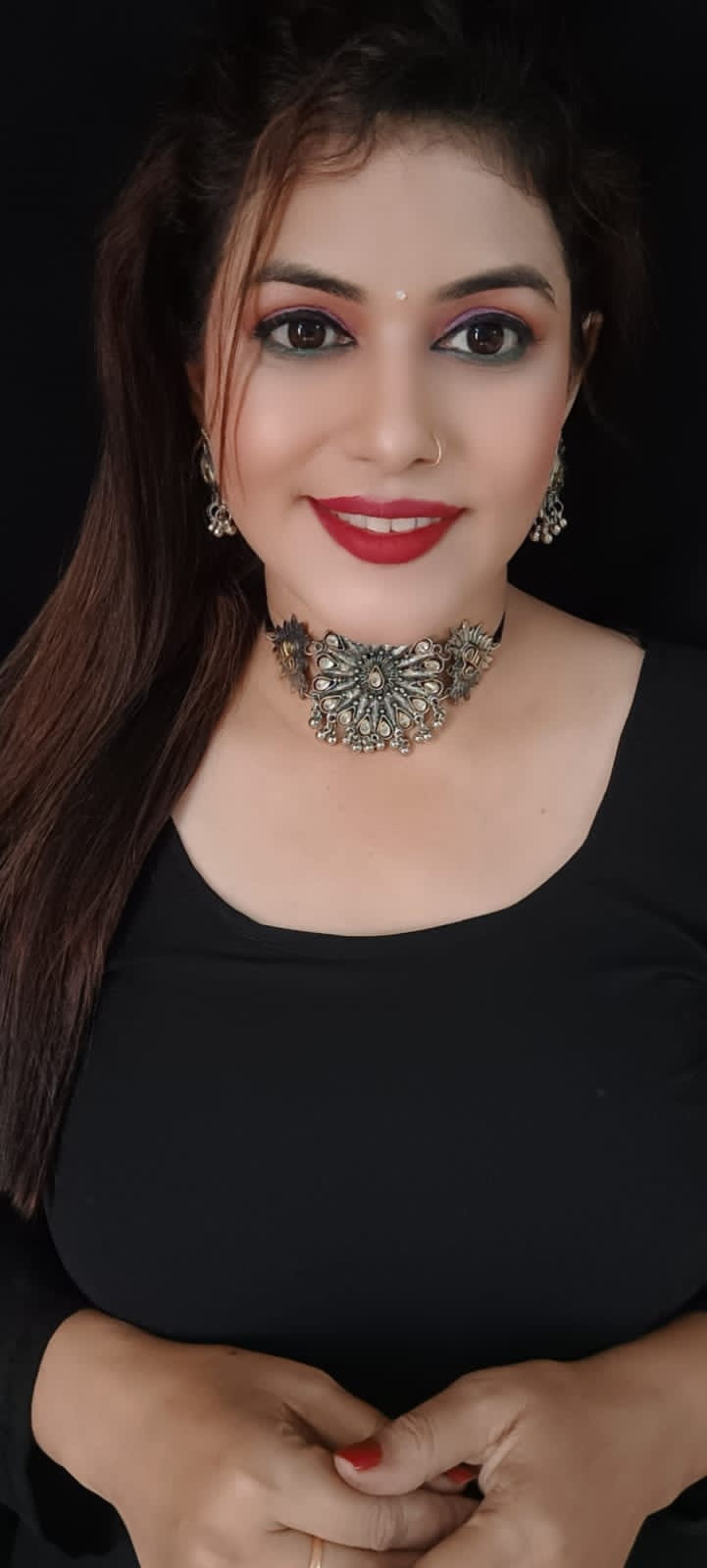 oxidised 3 pendant choker sets