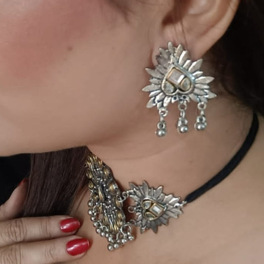 oxidised 3 pendant choker sets