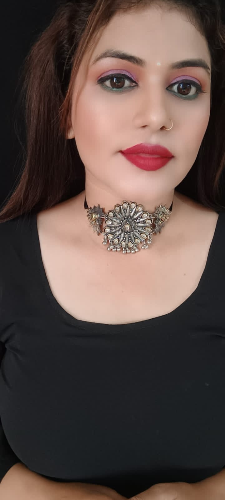 oxidised 3 pendant choker sets