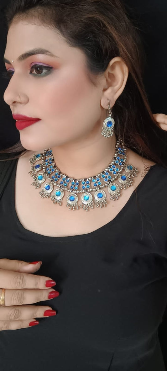 oxidized jewelry set blue
