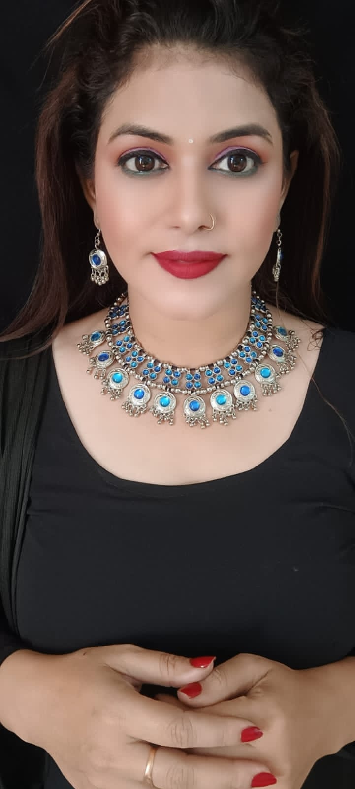 oxidized jewelry set blue
