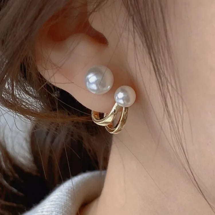 Leaf Pearl Piercing Ear Wrap Earring