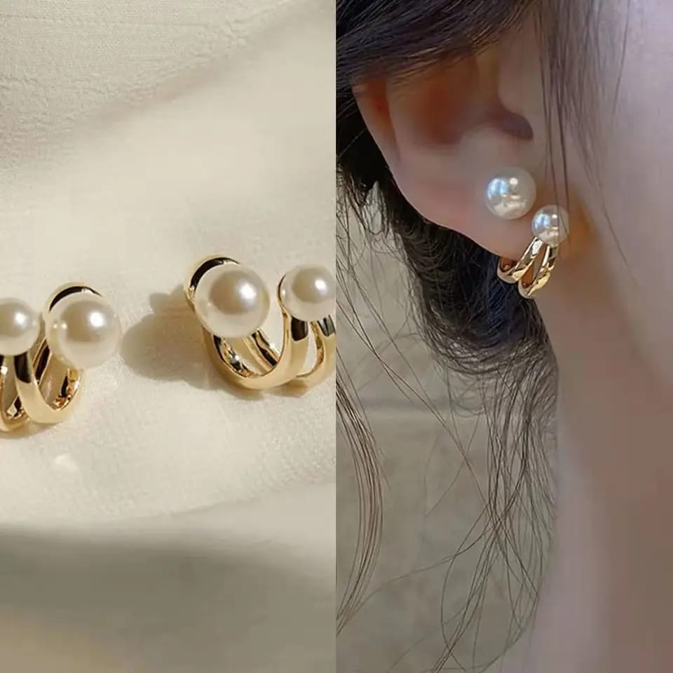 Leaf Pearl Piercing Ear Wrap Earring