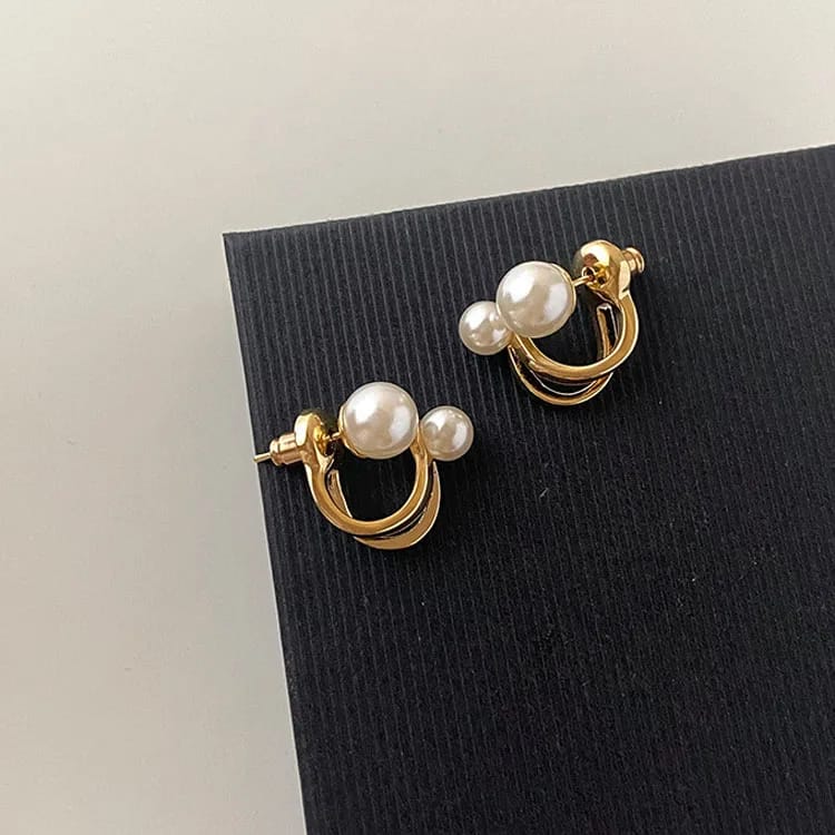 Leaf Pearl Piercing Ear Wrap Earring