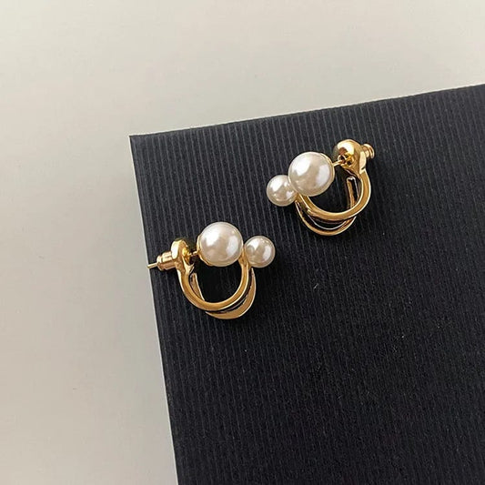 Leaf Pearl Piercing Ear Wrap Earring