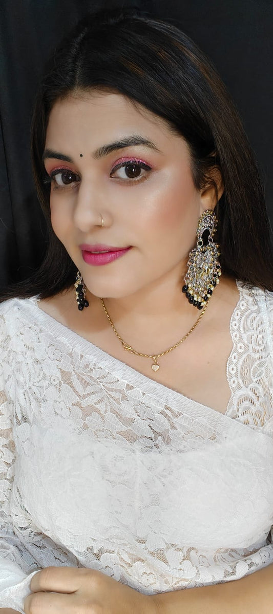 Metal Jhumkas Laden with Pearls