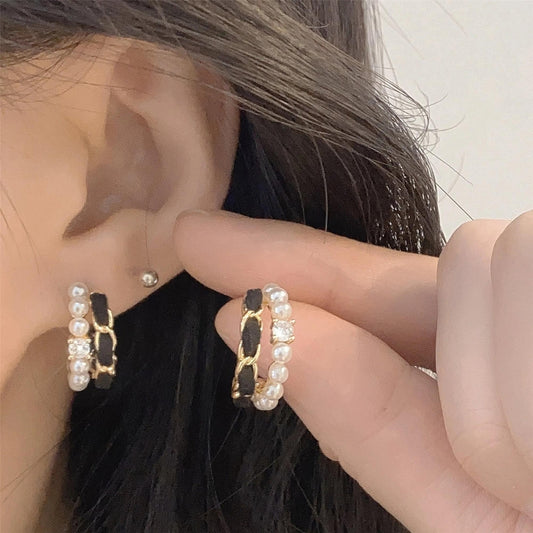 Pearl Cuff Hoop Earrings