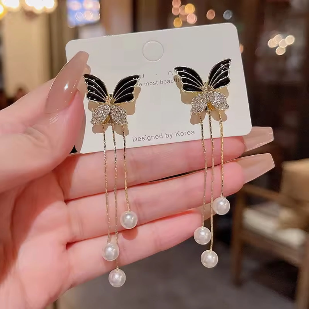 Butterfly & Pearls Drop Earrings