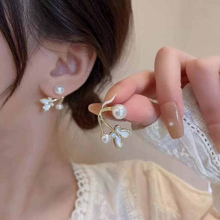 Butterflay & Pearl Earrings Stud For Women