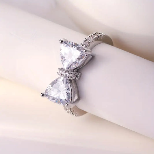 Brilliant Bow White Stone Ring