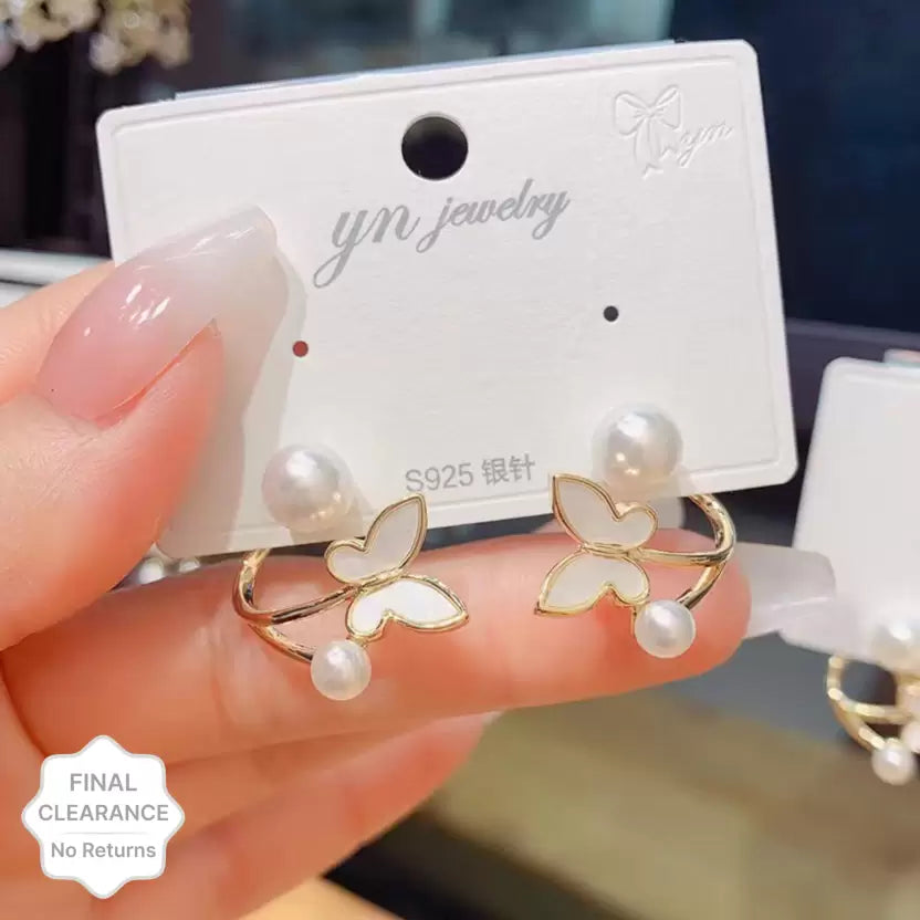 Butterflay & Pearl Earrings Stud For Women
