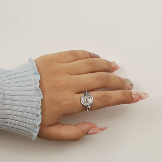 Silver Moonstone Adjustable Ring