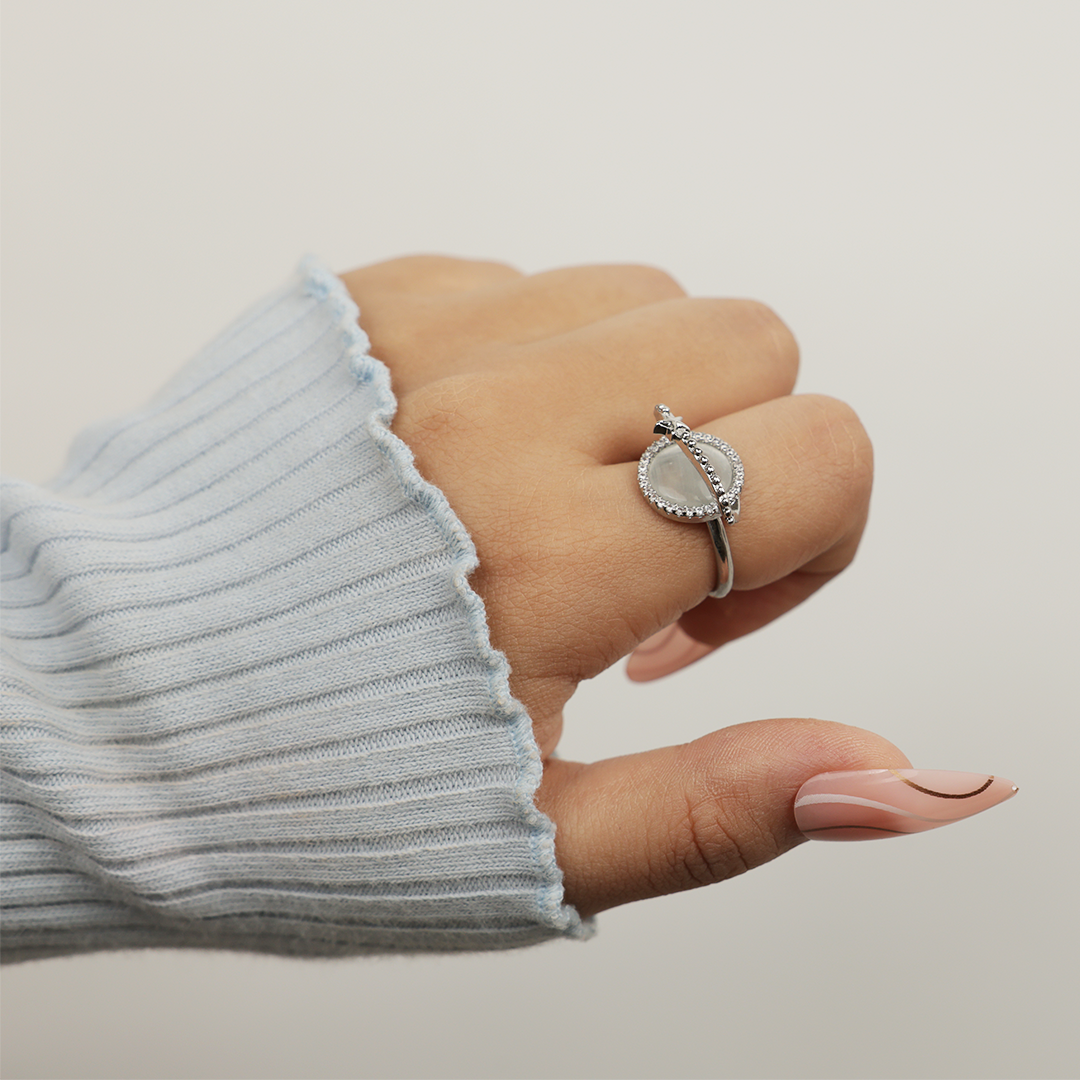 Silver Moonstone Adjustable Ring