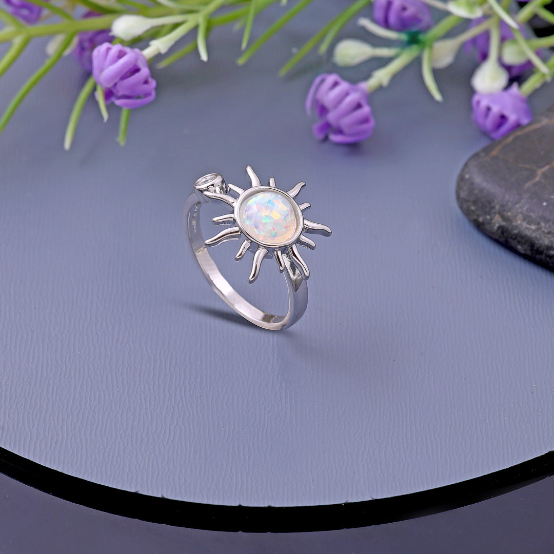 Sun and Moon White Opal Silver Ring