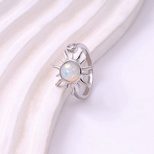 Sun and Moon White Opal Silver Ring