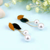 Pearl leaf tassel earrings