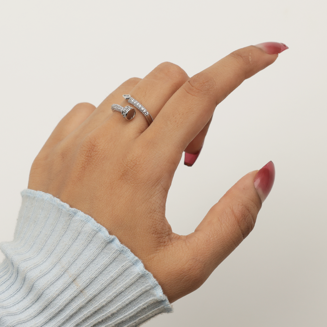 Silver Nail-Style Ring